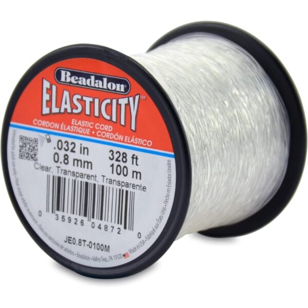 Beadalon Elasticity Stretch Cord Elastic Cord | Clear | Latex-Free Rubber | 0.8 mm 100 m Spool for Bracelet Jewelry Making