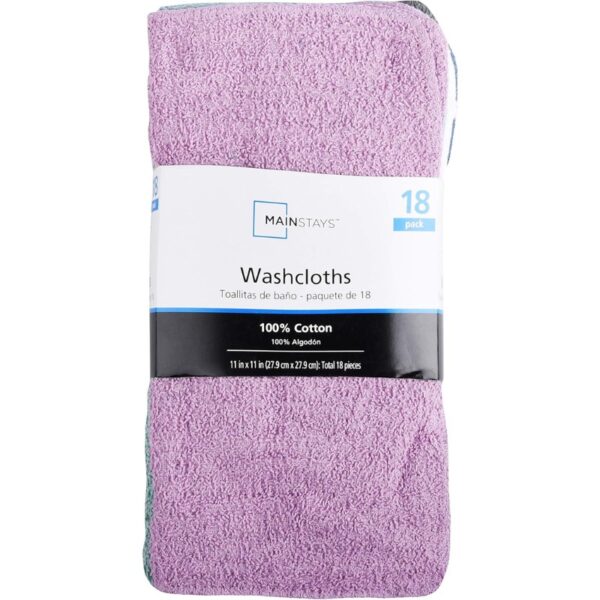 Mainstay MAIN STAYS 18 Pack Assorted Cotton Terry Thin Washcloths Rags (Yellow, White, Lime, Violet)